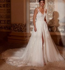Abito da sposa pizzo glitter alta qualità abito da sposa 32-60 spalline avorio spacco