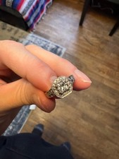 Solid 14k White Gold Princess Cut Diamond Halo Engagement Ring Milgrain Detail