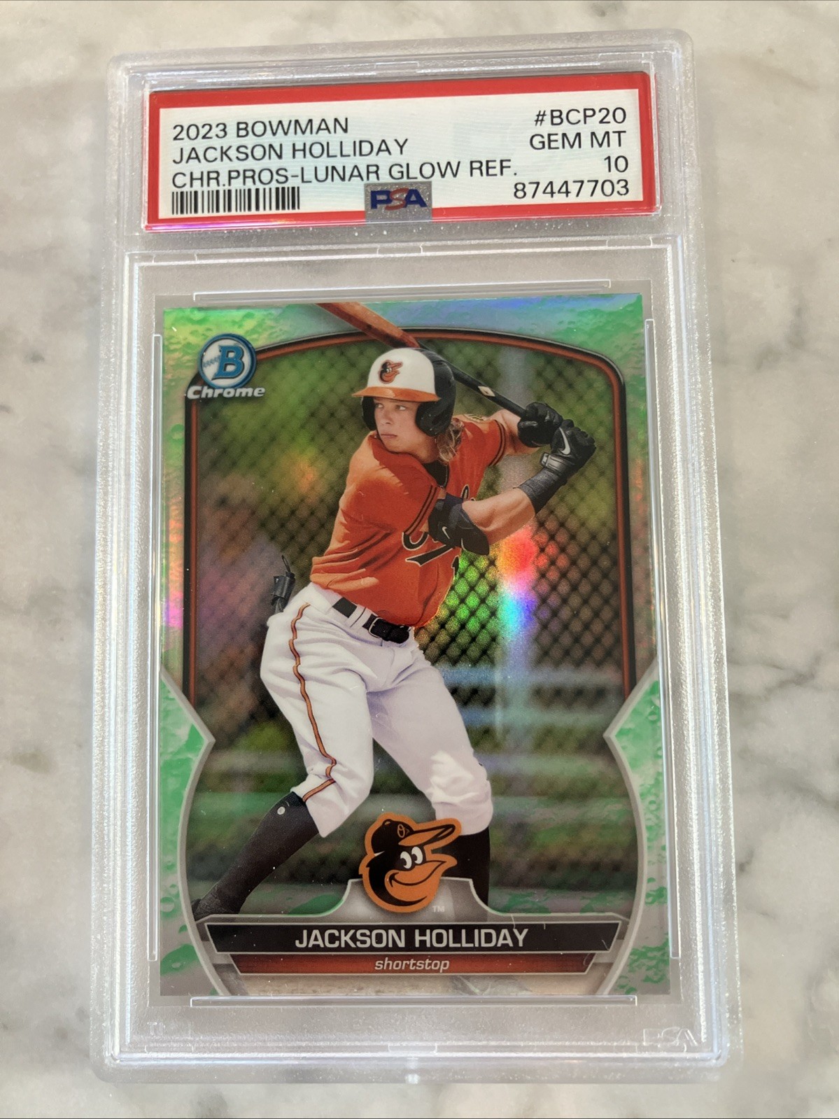 2023 Bowman Jackson Holliday Chrome Prospect Lunar Glow Refractor #BCP-20 PSA 10