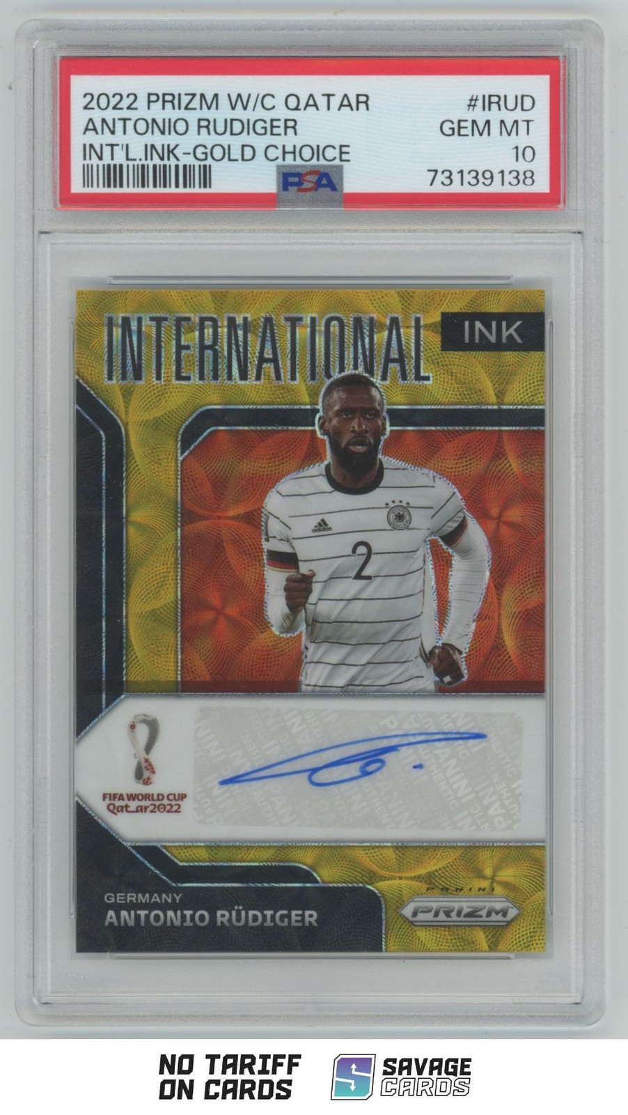 2022 Panini Prizm FIFA World Cup International Ink Gold Auto Antonio Rudiger PSA