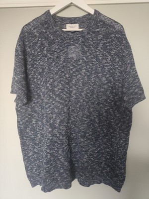 American Eagle Marled Knit Textured Blue White SS Sweater Shirt Men's L NWT