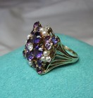 Diamond Siberian Amethyst Pearl Ring 14K Gold Exquisite Cocktail Retro Jewelry — photo 5