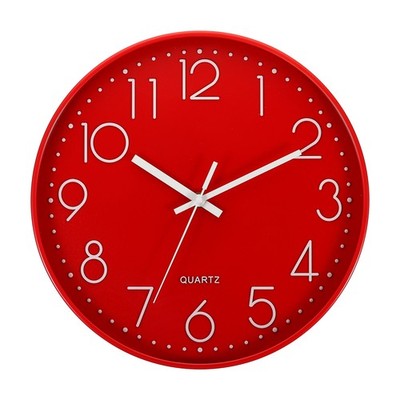 12 Inch Wall Clock Battery Operated Silent Non-Ticking Round Wall Clocks Red