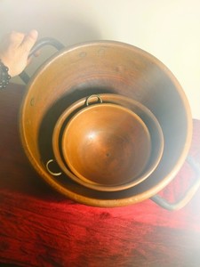 Huge  Copper Candy Making,Pot Set of Three with Handles Collectible Metalware