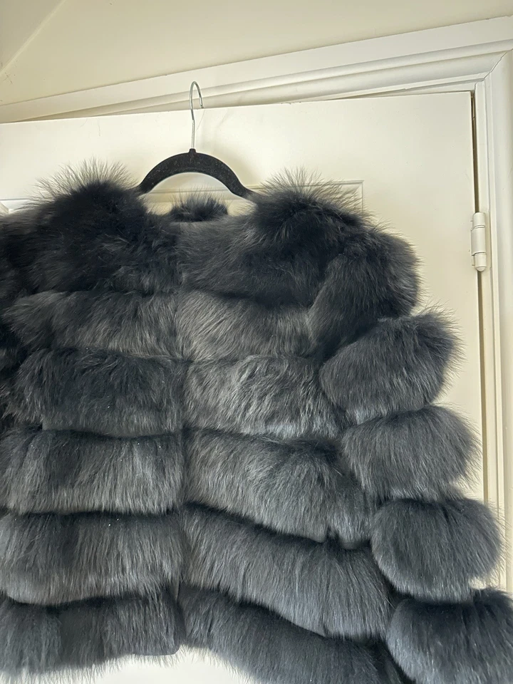Abrigo Chaqueta Piel Zorro Genuino 8/10 Excelente Estado Negro Foto 2 de 4