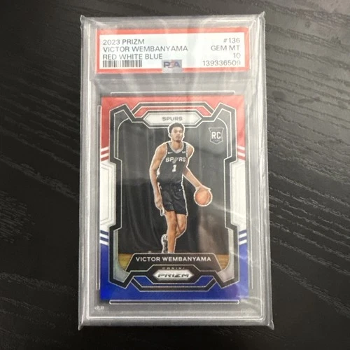 2023 PANINI PRIZM RED WHITE BLUE #136 VICTOR WEMBANYAMA ROOKIE RC PSA 10