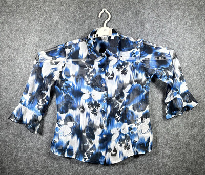 Nicola Button-Up Shirt Women's S Blue White Long Sleeve Blouse Transparent