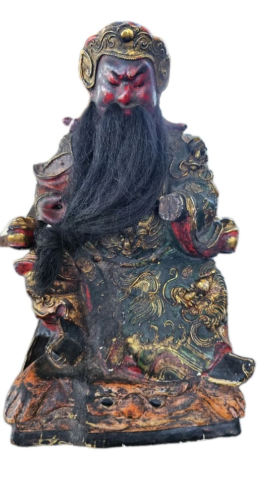 Estatua de Guan Yu, también conocida como Guan Gong Hecha de Madera. Antiguo chino Foto 2 de 4