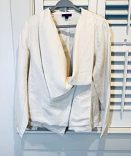 H by Halston Draped Zip Front Beige Linen Blend Blazer Women’s 12 NEW