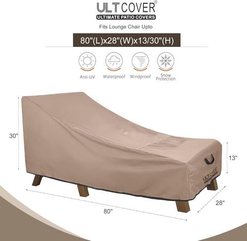 ULTCOVER Waterproof Patio Lounge Chair Cover 80L x 28W x 30H inch, Brown - Picture 2 of 7
