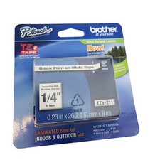 Brother P-Touch TZe-211 Tape 6mm 1/4in Black On White Laminated Label 8m Japan