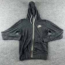 Nike Hoodie Womens M Gray Lightweight Full Zip Pockets Swoosh Logo Sweatshirt