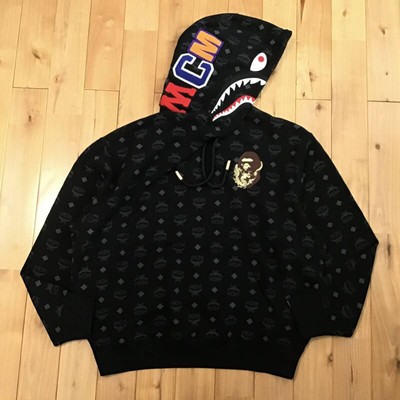 2024 MCM × BAPE monogram shark pullover hoodie Black A Bathing Ape