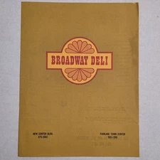 Vintage Broadway Deli Menu Famous 1970s Detroit Michigan Restaurant