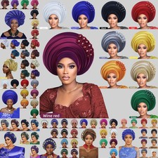 African Auto Gele Headtie Bonnet Turban Cap Nigerian Wedding Head Wrap Hijab Hat