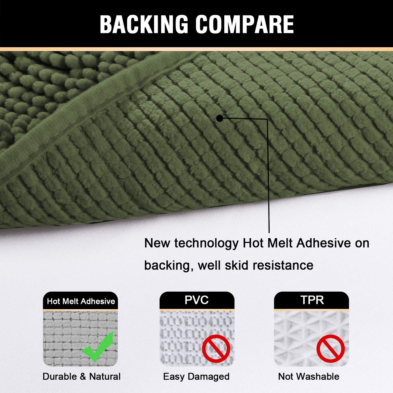 H.VERSAILTEX Microfiber Chenille Bath Rug 24x42" Ultra Soft Washable Loden