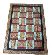 Rail Fence Throw Quilt multicolor Hand Crafted Vintage 1993 Signed 65 X 47