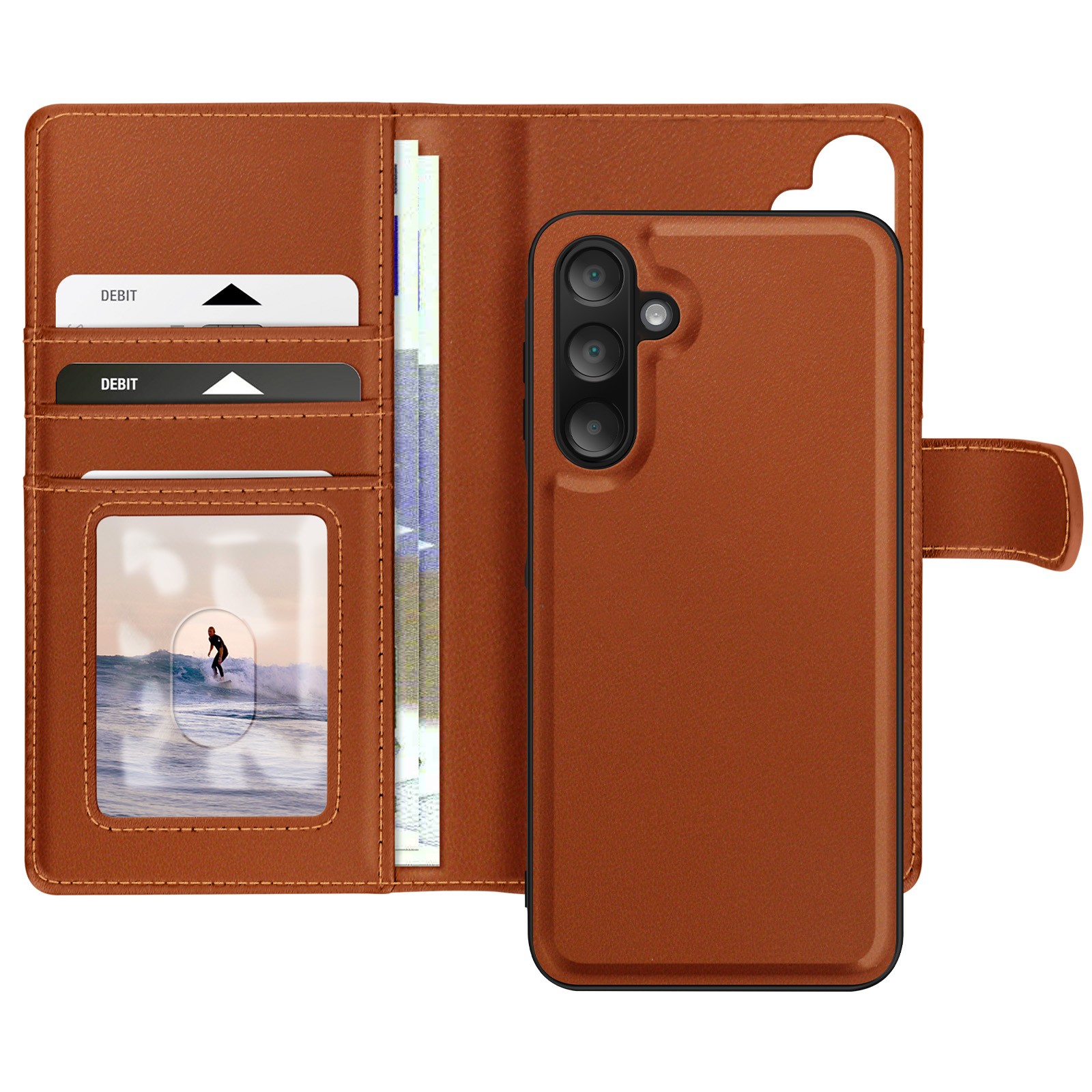 Coque Galaxy A16 détachable en simili-cuir marron idéale pour les professionnels en voyage