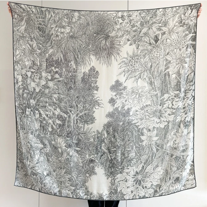 70% Cashmere 30% Silk forest Print Bandana Shawl 53'' Neckerchief Scarf Wrap new