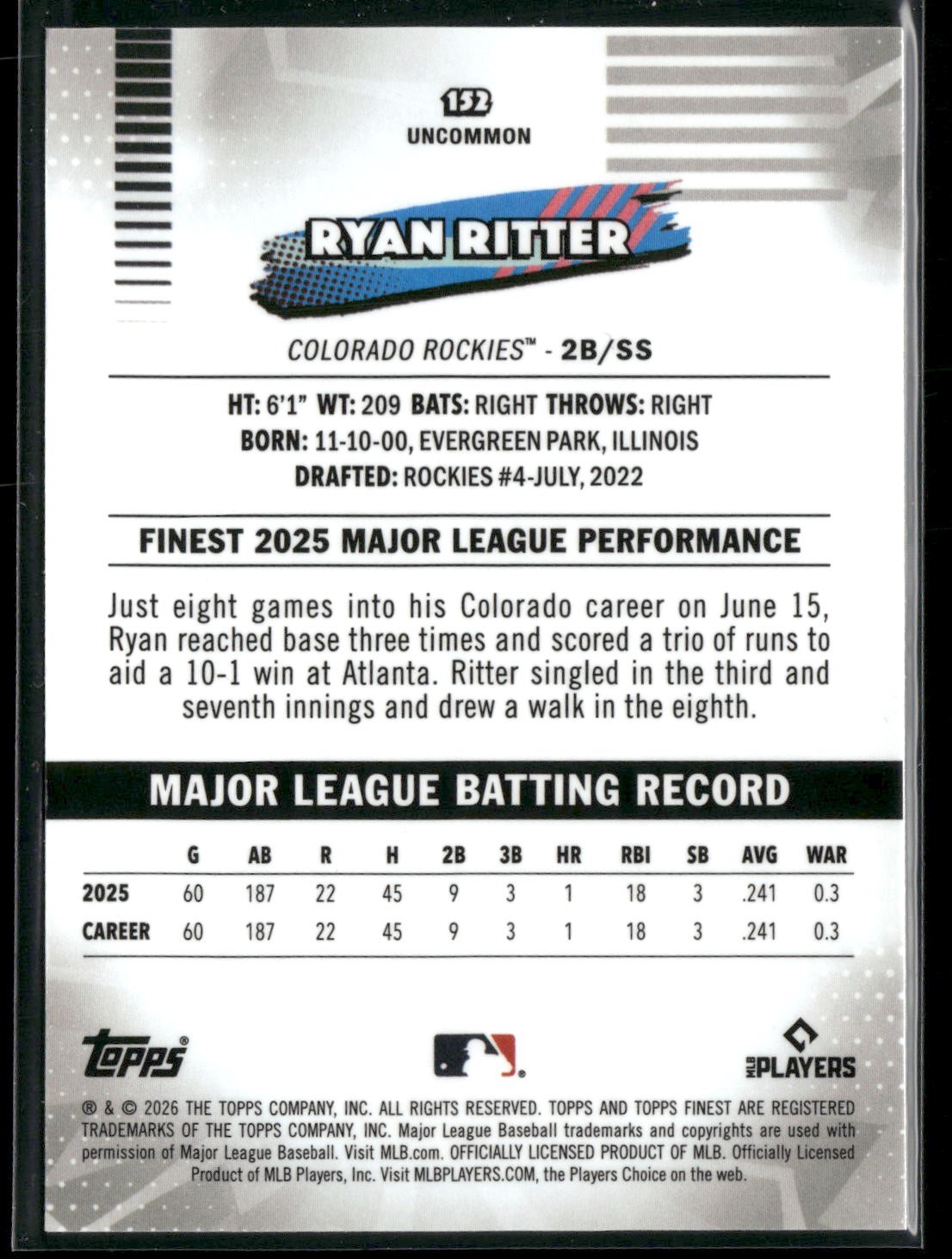 2026 Finest #152 Ryan Ritter