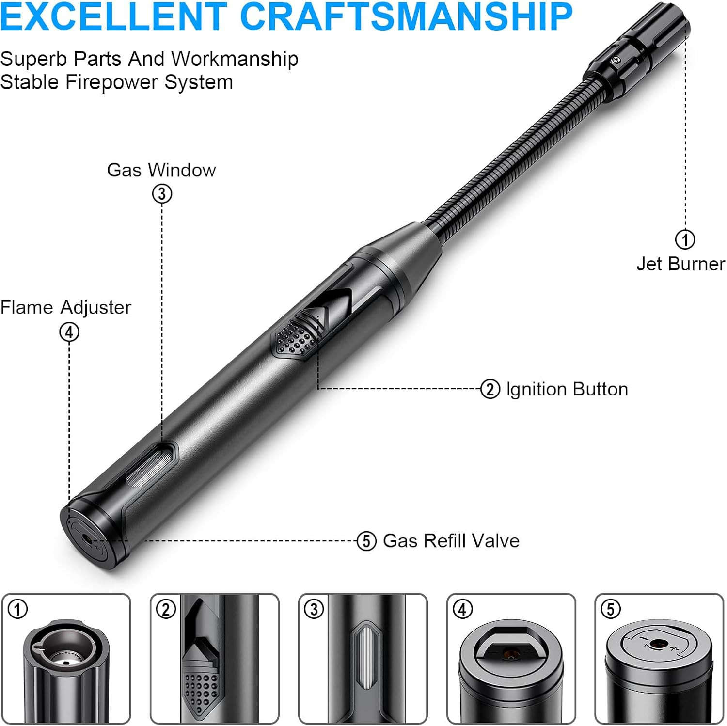 Refillable Butane Lighter Long Flexible Neck Multipurpose Li