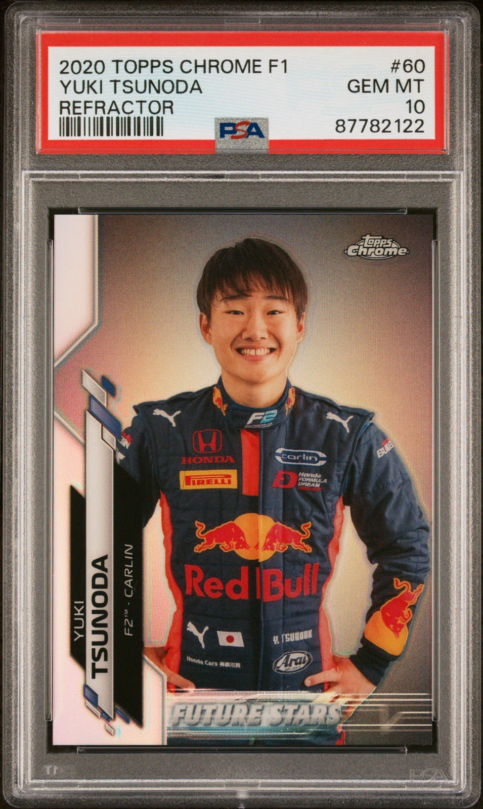 YUKI TSUNODA 2020 TOPPS CHROME FORMULA 1 REFRACTOR #60 PSA 10 GEM MINT