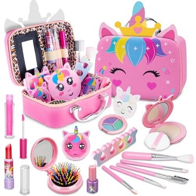 Kids Makeup Kit for Girls - Princess Toys Washable Makeup Set with Unicorn Bag