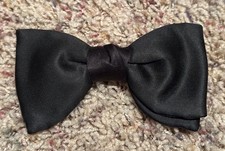 Vintage Ormond Black Bow Tie 4.5 x2.5 Clip On Double Tie Satin