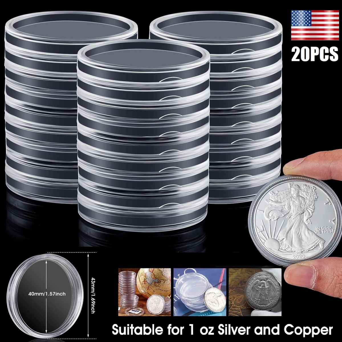 20× Silver Dollar Coin Holder 40 mm Silver Bar Capsule Holders Coin  Collection | eBay