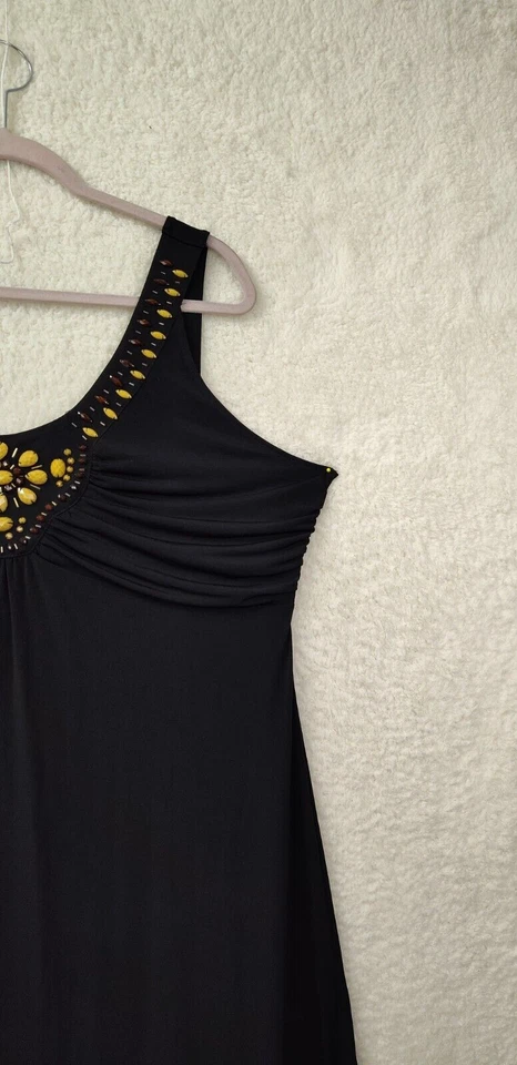 Vestido para mujer Jaclyn Smith XXL negro mezcla de polietileno sin mangas con volantes sin mangas maxi ajuste Foto 3 de 4