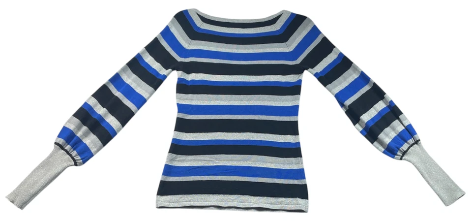 Suéter Arden B Mujer Talla Mediana Negro Azul Rayas Manga Larga Foto 2 de 4