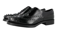 PRADA RUNWAY Leather Oxford Dress Shoes Studs Rivets Black NEW -  US 10 EU 43