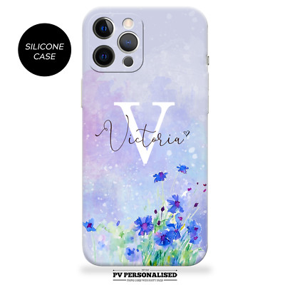 Personalisierte Hülle Name Initialen Silikon Cover für iPhone 12 11 13 Pro Max 15 14