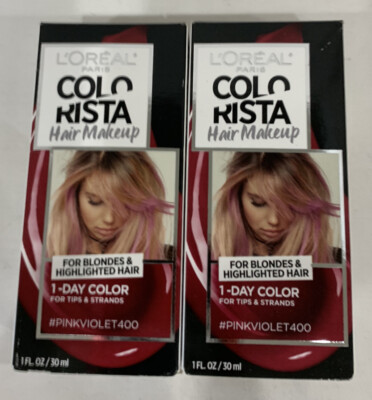 2- L'Oreal Colorista Hair Makeup Pink Violet 400 Spray Color For Blondes 1 Day