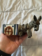 Vintage Donkey Pulling Cart Porcelain Planter