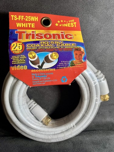 CABLE COAXIAL 25 PIES Trisonic RG-59U conexiones chapadas en oro - Imagen 1 de 2
