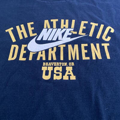 Nike Athletic Department Beaverton USA Men's XLarge Blue Gold T