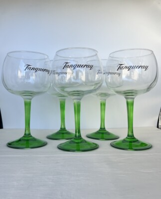 Tanqueray Copa Goblet Gin Cocktail Balloon Glasses Long Green Stem Set of 5