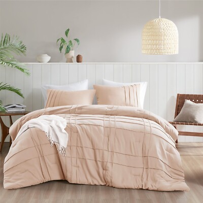 Textured Soft Pleated Comforter Set Lightweight Washed Bedding Twin Queen King