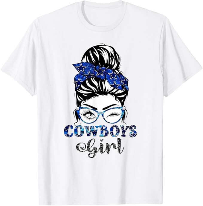 Messy Bun Cowboys Girl Sport Fan T-Shirt