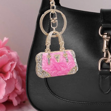 Elegant Pink Rhinestone MOP Mini Handbag Shaped Bag Charm Keychain Keyring Fob