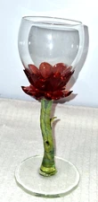 VTG Milon Townsend Flower Red Rose Glass Goblet Mint Condition Signed 1996