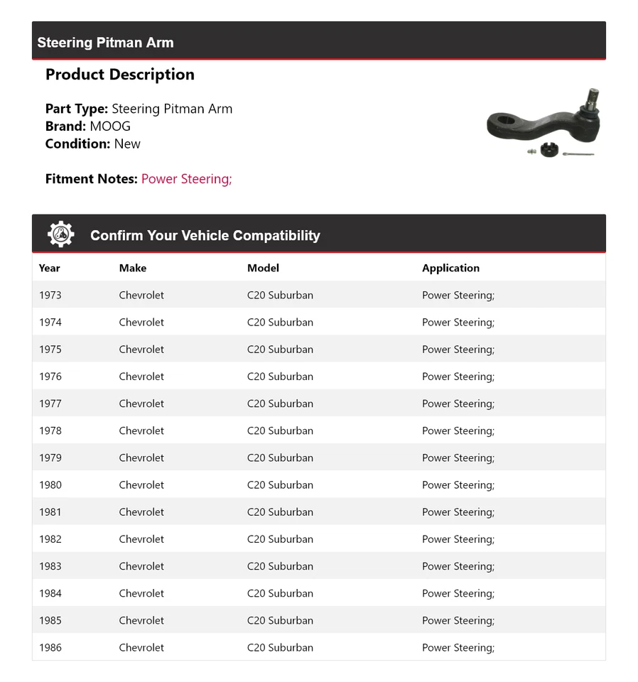 For 1973-1986 Chevrolet C20 Suburban Steering Pitman Arm MOOG 1973 1974 1975 - Image 2 of 4