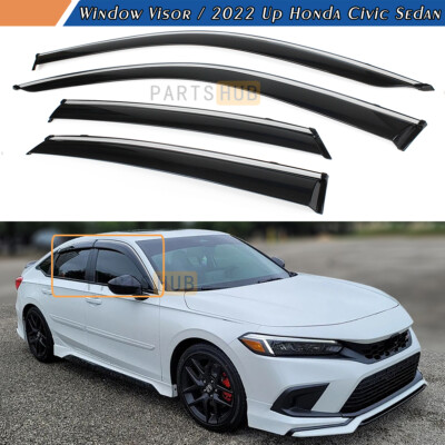 For 2022-2026 Honda Civic Sedan Chrome Trim Smoke Tinted Window Visor Rain Guard
