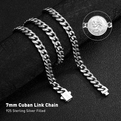 7Mm Silver Chain for Men Miami Cuban Link Mens Chain,925 Sterling Silver/14K Gol - Afbeelding 3 van 12