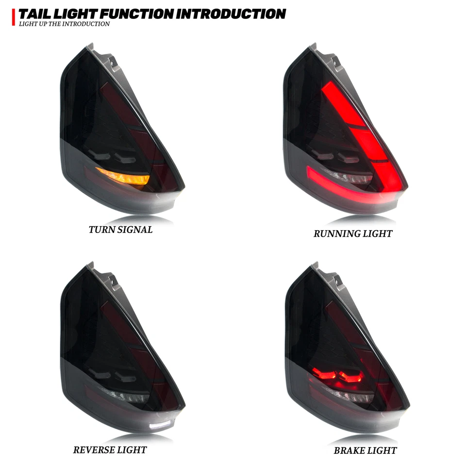 LED Tail Lights for Ford Fiesta Hatchback SE ST 2011-2019 Sequential Rear Lamps - Image 4 of 4