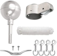 Flag Pole Parts Hardware Repair Kit Includes 3" Silver Topper Ball Ornament Fini