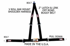 RJS RACING 2" BUGGY OFF ROAD SEAT BELT 3 POINT V HARNESS BOLT IN BLACK SAND RAIL