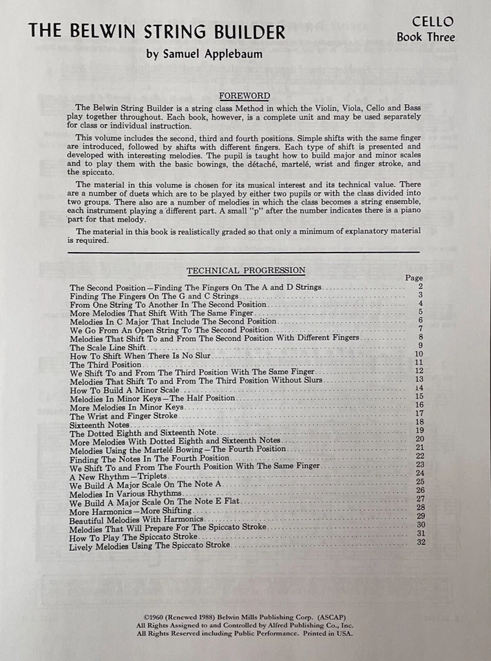 Belwin Course For Strings Series String Builder for Cello Book Three 3 Book - Image 3 of 4