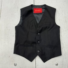 Plavict Solid Black Sleeveless Basic Four Button Down V Neck Vest Boy's Size 7